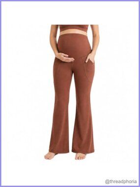 Cichic Maternity Flare Leggings Over Belly Pockets Yoga Work Pants